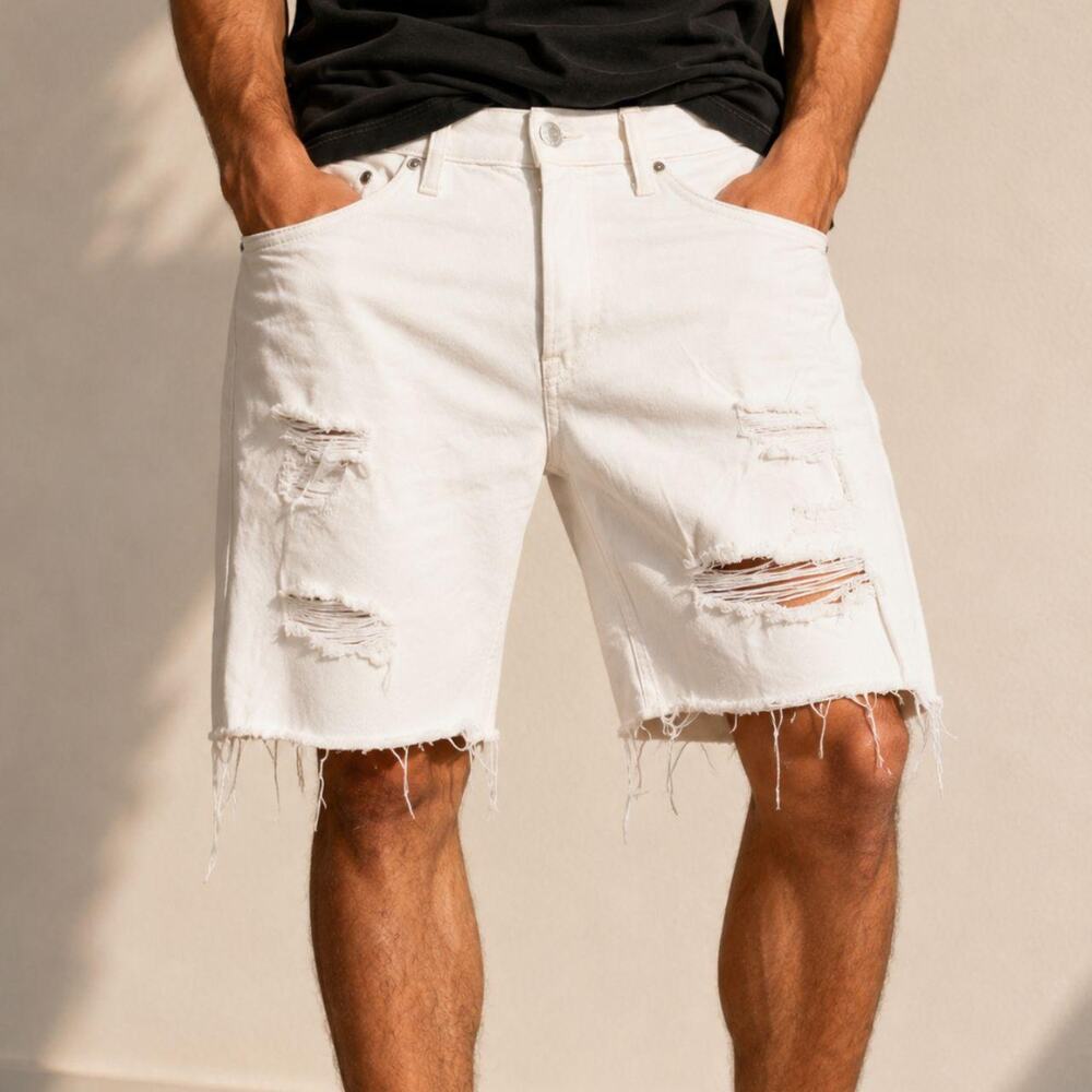 Hm white distressed denim shorts
